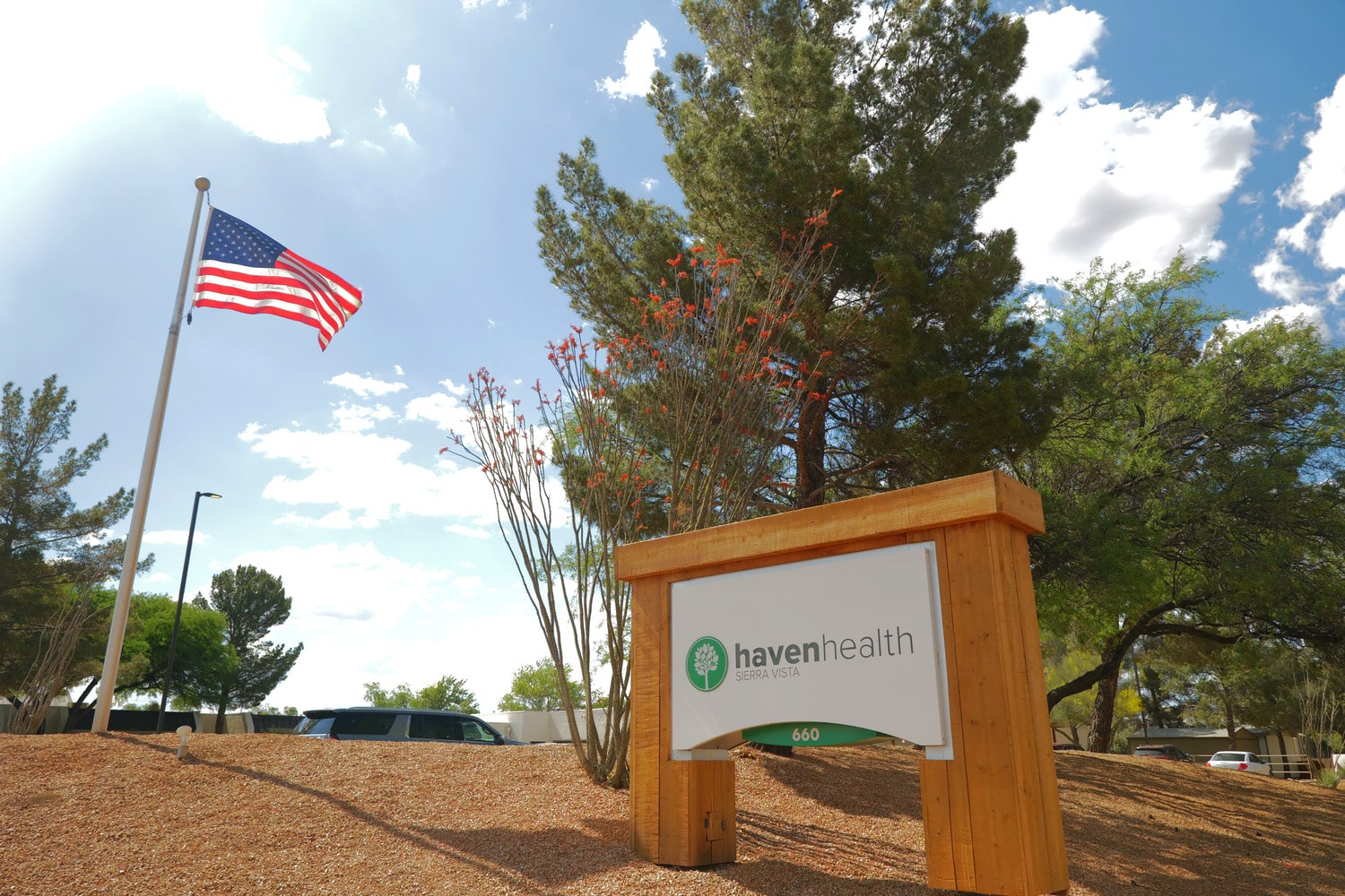 haven health Sierra Vista skilled nursing facility sign near american flag