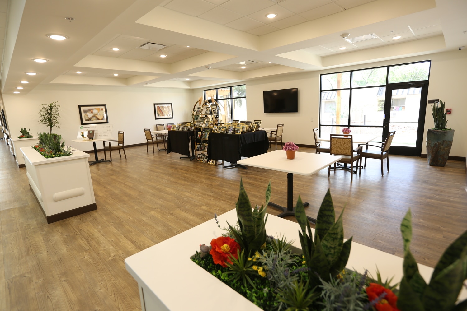interior room with tables, greenery, and photos at Haven Health Sierra Vista