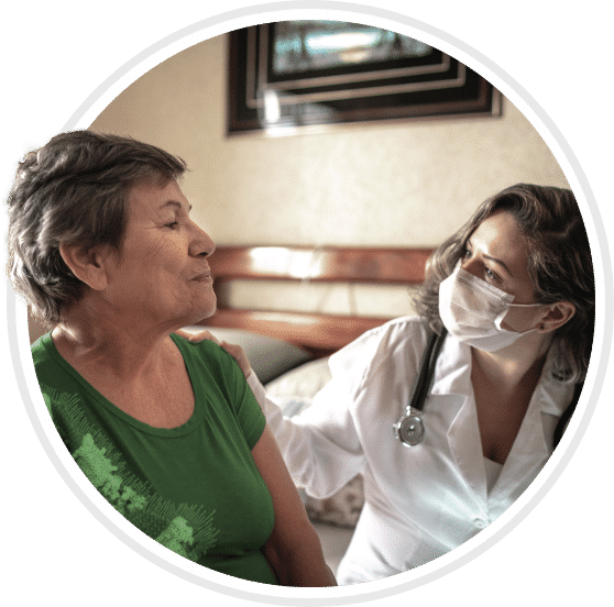 licensed nurse checking on elderly patient