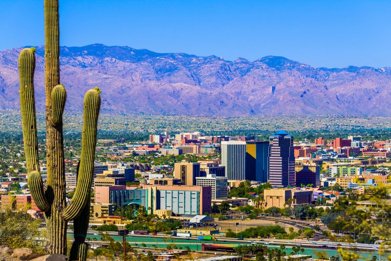 Arizona mountains behind the city buildings