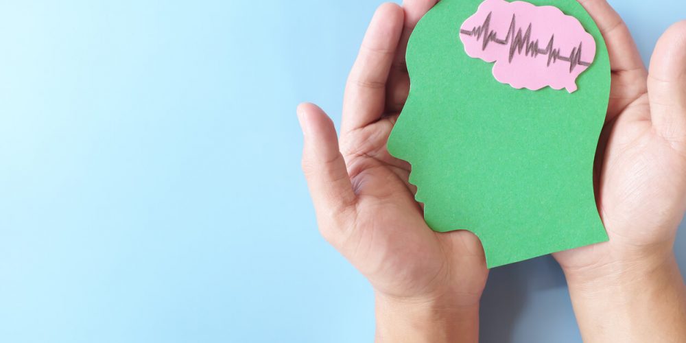 Hands Holding Human Head Profile Cutout With Healthy Brain.