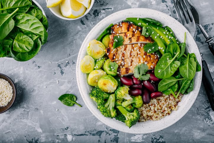 Large salad on table in a bowl