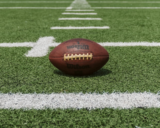 A football on a football field