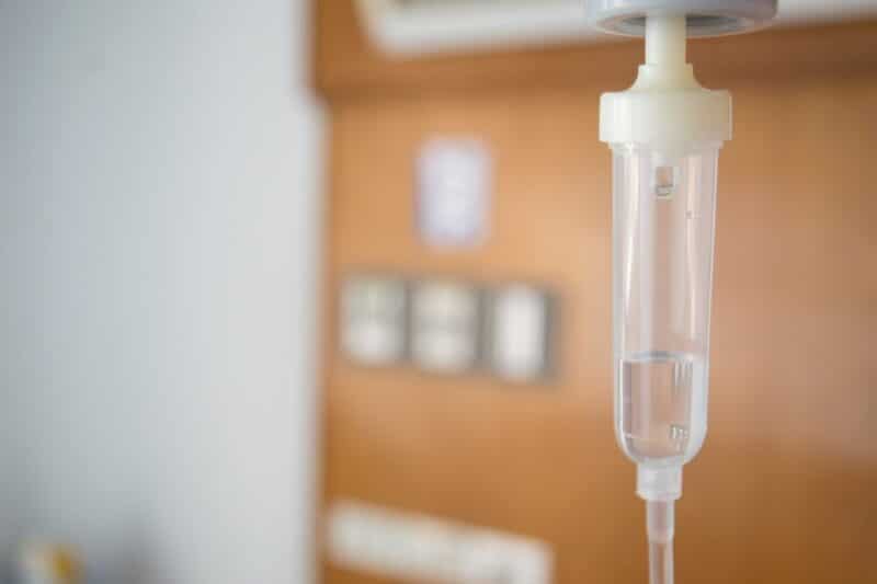 A closeup of an IV drip for specialty infusions.