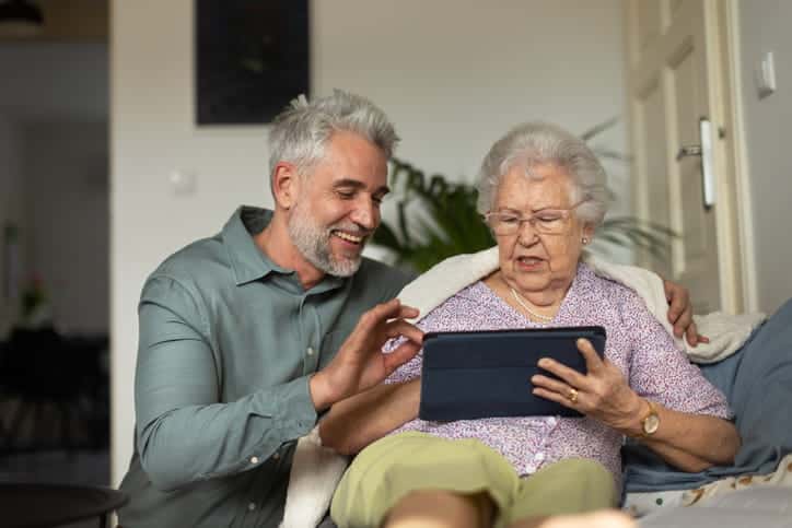 A nurse in scrubs at a skilled nursing center.