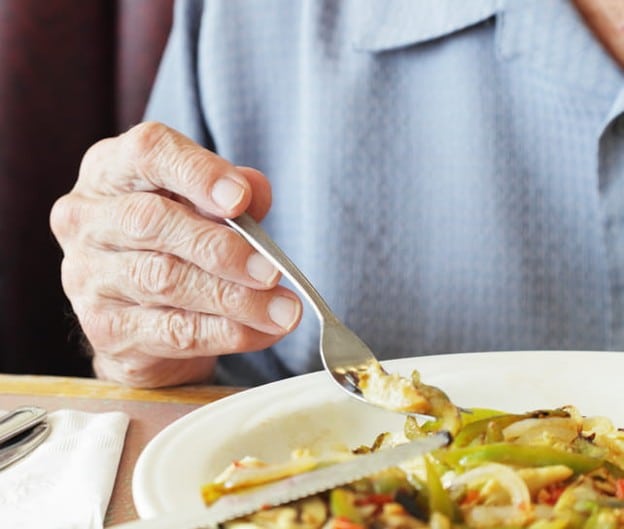 Dealing With The Loss Of Taste In The Elderly 1 An Upclose Photo Of An Elderly Man Holding A Fork As He Tries To Eat.