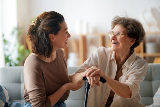 A Woman Visits Her Senior Loved One.