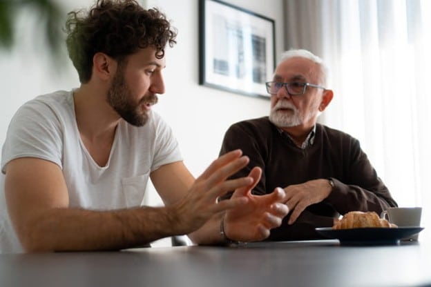 A Son Talks To His Elderly Parent About Getting The Help He Needs.